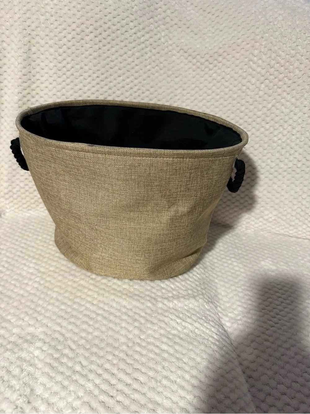 Monogrammed 'W' Burlap Storage Basket - Natural with Black Accents